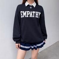 Polyester Women Sweatshirts & loose printed letter blue PC