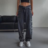 Polyester Women Jeans & loose patchwork black PC