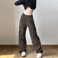 Cotton Women Long Trousers & loose patchwork Solid brown PC