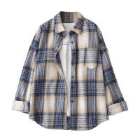 Acrylic Women Long Sleeve Shirt & loose plain dyed plaid :XL【建议140-160斤】 PC
