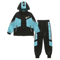 Polyester With Siamese Cap Boy Clothing Set & two piece Pants & coat plain dyed patchwork Set