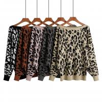 Core-spun Yarn & Dehair Angora Women Knitwear loose jacquard leopard : PC