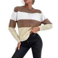 Polyester Women Sweater & loose knitted patchwork brown PC