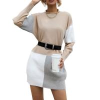 Polyester Sweater Dress & loose knitted patchwork brown PC