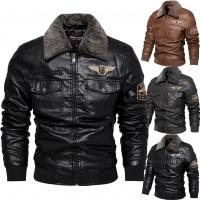 PU Leather & Cotton Motorcycle Jackets & thick fleece & with pocket patchwork PC