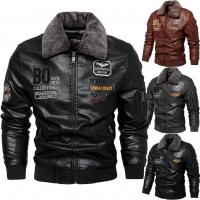 PU Leather & Cotton Motorcycle Jackets & thick fleece & thermal embroidered letter PC