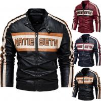 PU Leather & Cotton Motorcycle Jackets & thick fleece & thermal & with pocket printed letter PC