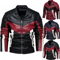 PU Leather & Cotton Motorcycle Jackets & thick fleece & thermal & with pocket patchwork PC