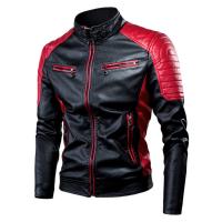 PU Leather & Polyester Slim Motorcycle Jackets patchwork PC
