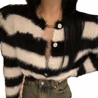 Mink Fur Women Coat loose knitted striped : PC