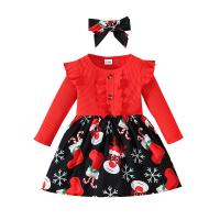 Algodón Vestido de una sola pieza de la muchacha, impreso, rojo y negro,  trozo