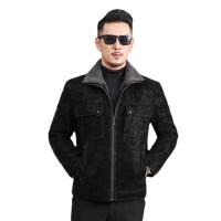 PU Leather Plus Size Men Coat jacquard Solid black PC