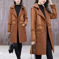 PU Leather Plus Size Women Coat mid-long style & thick fleece & loose Solid PC