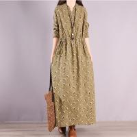 Cotton Waist-controlled One-piece Dress & loose & with pocket printed shivering PC