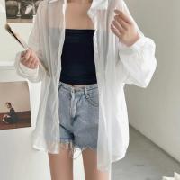 Cashmere & Chiffon Women Long Sleeve Shirt see through look & loose Solid : PC