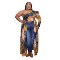 Polyester Plus Size One-piece Dress & One Shoulder printed PC