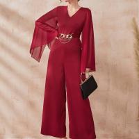 Polyester Long Jumpsuit & loose red PC