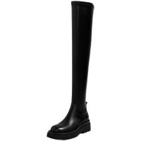 PU Leather Knee High Boots hardwearing & anti-skidding Solid black Pair