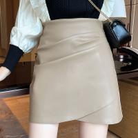 PU Leather Slim & High Waist Package Hip Skirt irregular Solid PC