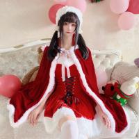 Polyester Sexy Christmas Costumes & three piece Cape & dress & hat Solid red Set