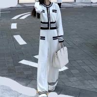 Polyester Women Casual Set & two piece & loose Wide Leg Trousers & top Set