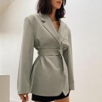 Polyester Women Suit Coat slimming patchwork Solid green PC