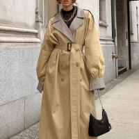 Polyester Waist-controlled Women Overcoat slimming patchwork khaki PC