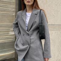 Polyester Women Suit Coat slimming patchwork Solid gray PC