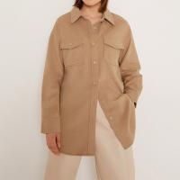 Polyester Women Long Sleeve Shirt & loose patchwork Solid brown PC