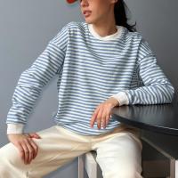 Cotton Women Long Sleeve T-shirt & loose knitted striped blue PC