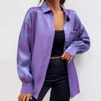 Polyester Women Long Sleeve Shirt & loose patchwork Solid purple PC