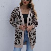 Polyester Sweater Coat & loose printed leopard khaki PC