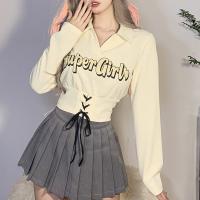 Polyester Slim Women Long Sleeve T-shirt printed letter Apricot PC