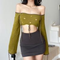 Cotton Ripped Boat Neck Top knitted Solid green PC