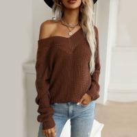 Polyester Women Sweater & loose knitted Solid coffee PC