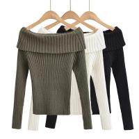 Polyester Slim Boat Neck Top knitted Solid PC