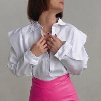 Baumwolle Frauen Langarm Shirt, Patchwork, Solide, Weiß,  Stück