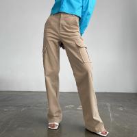 Cotton Women Long Trousers slimming patchwork Solid khaki PC