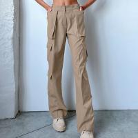 Polyester High Waist Women Long Trousers patchwork Solid khaki PC