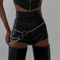 PU Leather High Waist Shorts patchwork Solid black PC