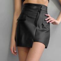 PU Leather High Waist Skirt patchwork Solid PC