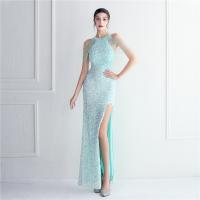 Sequin & Polyester Slim Long Evening Dress side slit patchwork Solid PC