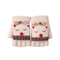 Knitted with finger flap Children Half Finger Glove christmas design & thermal jacquard Deerlet : Pair