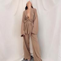 Spandex & Polyester Women Robe Set & two piece Pants & top Solid Set
