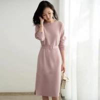 Polyester Slim & High Waist Sweater Dress Solid : PC