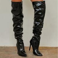 Synthetic Leather Stiletto Knee High Boots pointed toe Solid Pair