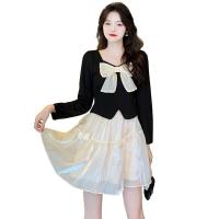 Polyester Slim Two-Piece Dress Set & two piece patchwork white and black Set