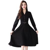 Polyester Slim One-piece Dress slimming patchwork Solid black PC
