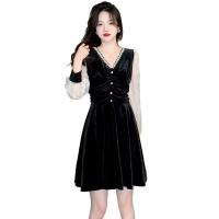 Polyester Waist-controlled & Slim & High Waist One-piece Dress patchwork white and black PC