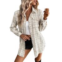 Polyester Women Coat mid-long style & loose patchwork plaid Apricot PC